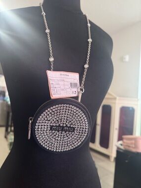 Miu Miu Black Crystal-Embellished Round Shoulder Pouch "Raso Starlight" crossbod